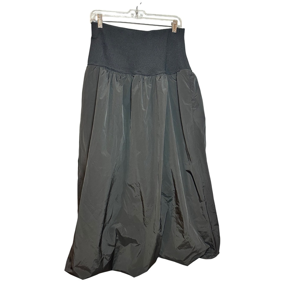 Emerson Lang Black Bubble Skirt Wide Elastic Waist Midi Taffeta Puffy Streetwear